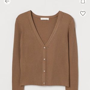 H&M Rib Knit Cardigan Dark Beige S